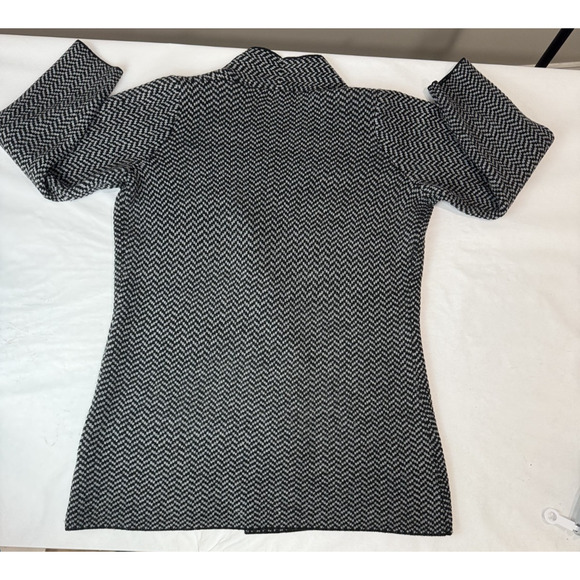 Cynthia Rowley Wool Blend Open Front Cardigan Sweater Herringbone Gray Black 1X - Picture 2 of 6